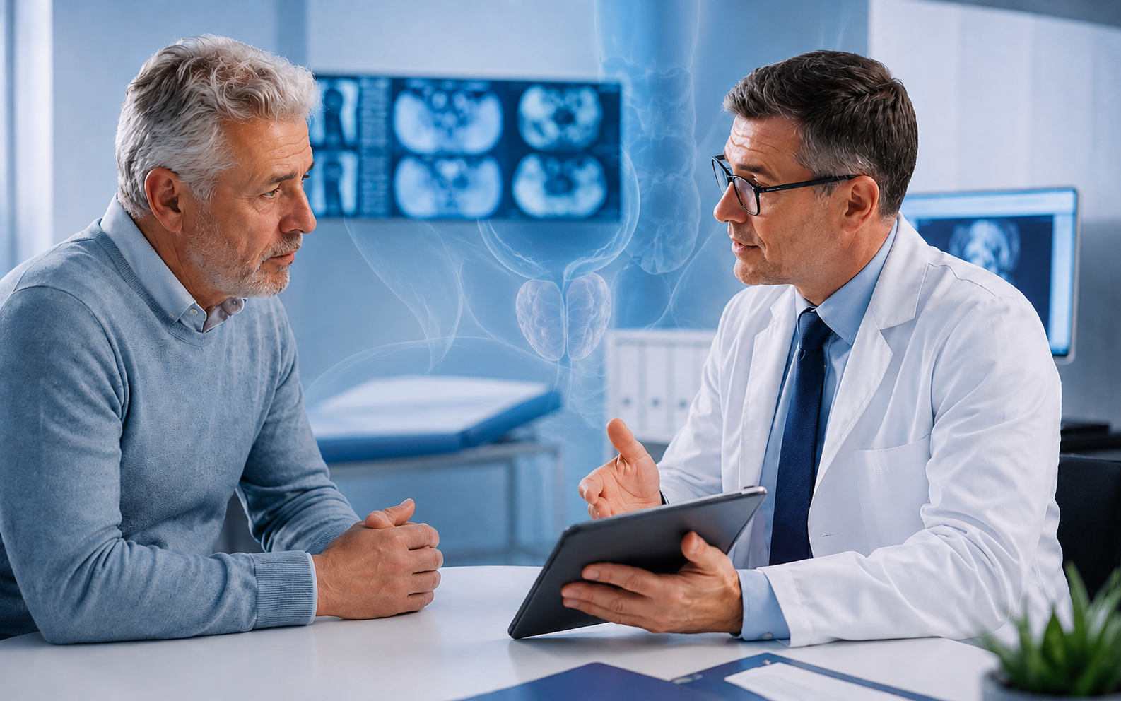 A medical team reviews tumour tests