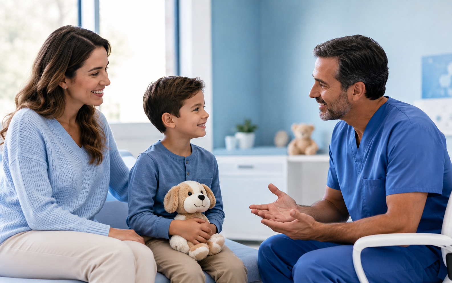 A doctor examines a child in the clinic