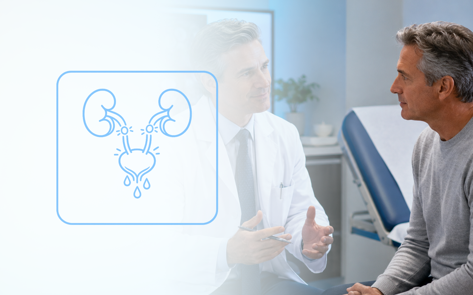 A doctor explains a medical matter during a remote consultation