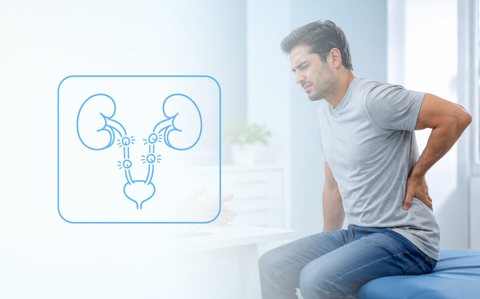 A doctor reviews radiology images with a patient during diagnosis