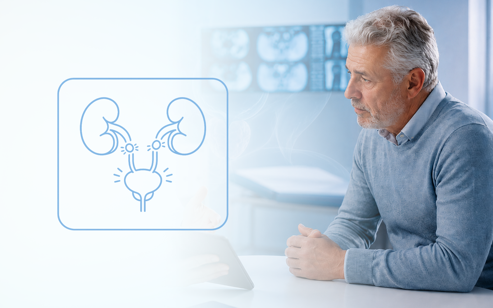 A medical team reviewing urologic oncology results
