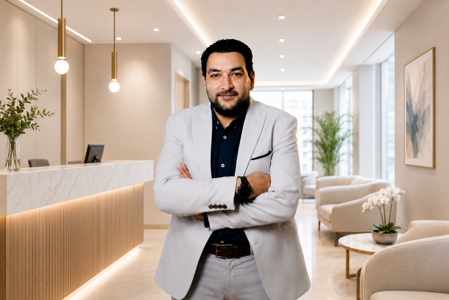A professional portrait of Dr Mohamed El-Zohairy in his white medical coat